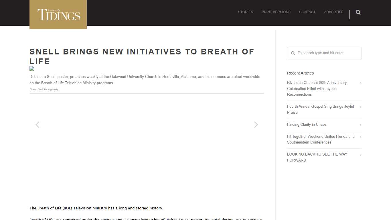 Snell Brings New Initiatives To Breath of Life – Southern Tidings