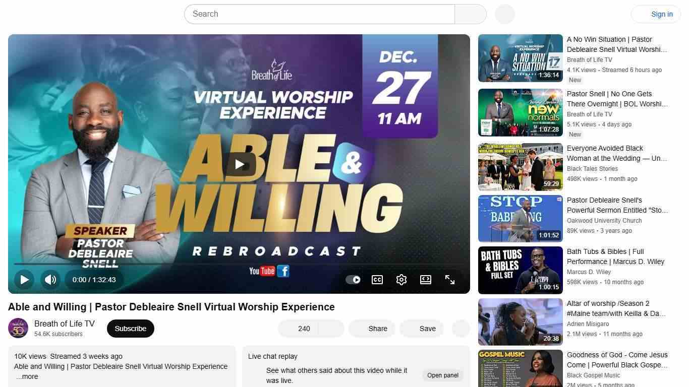 Able and Willing | Pastor Debleaire Snell Virtual Worship Experience - YouTube
